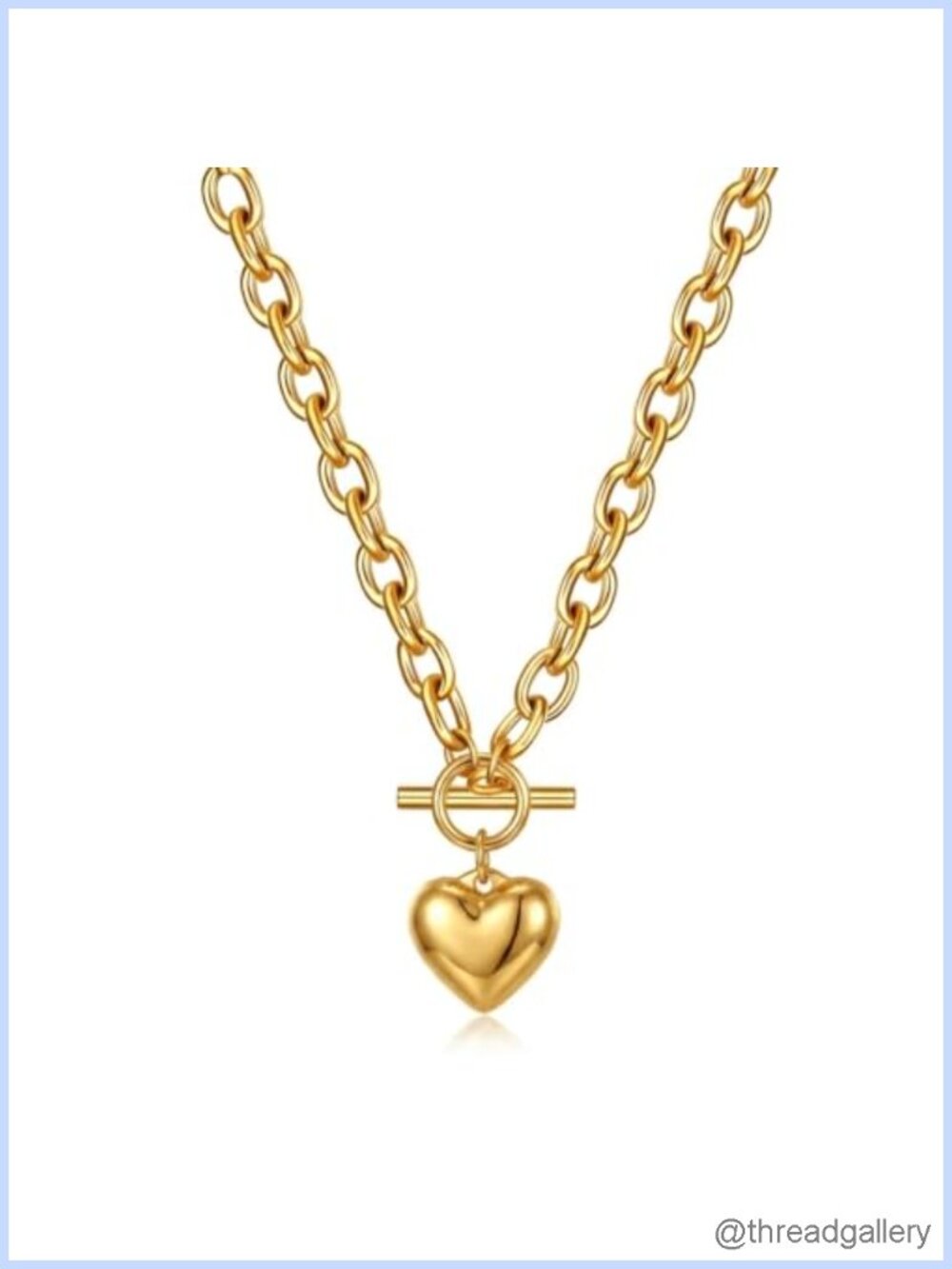 Gold Heart Necklace 18K Gold PVD Plated Stainless Steel Chunky Chain